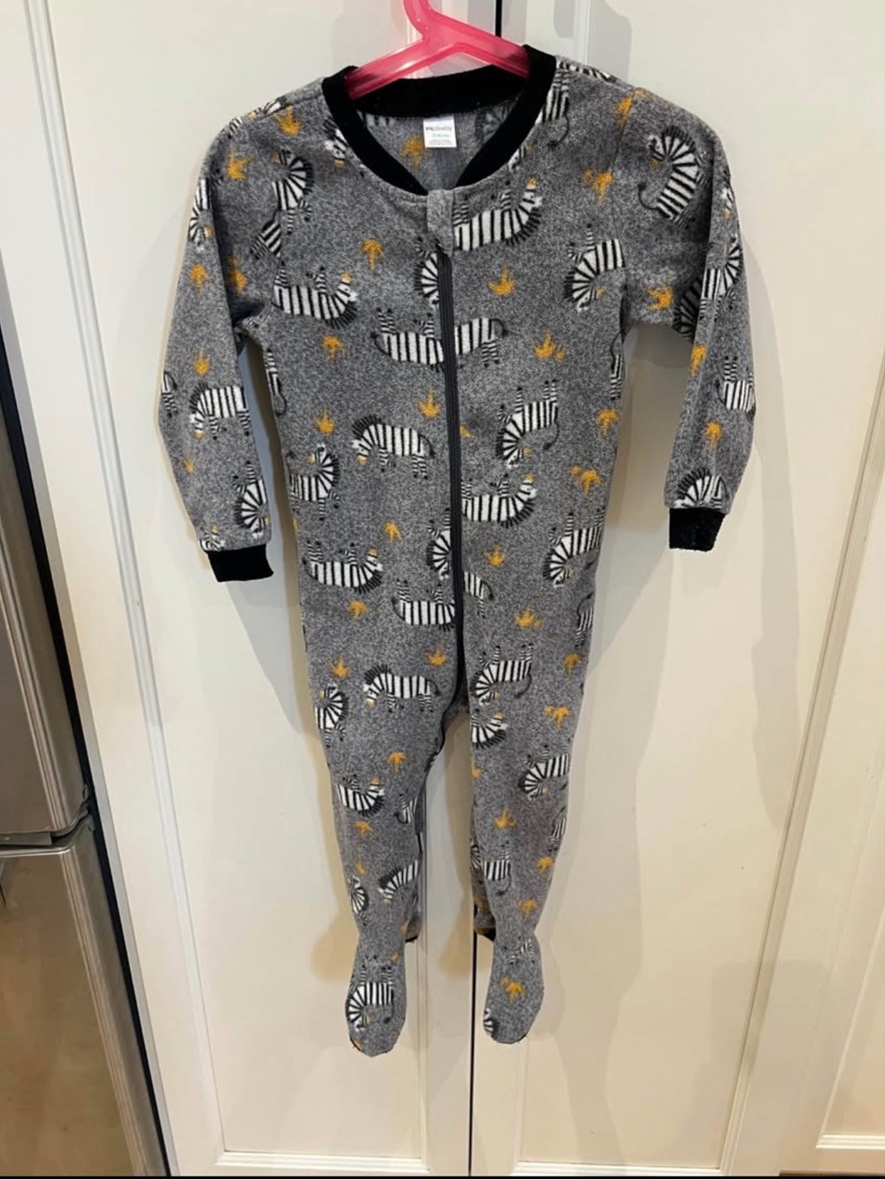 Petit Lem 24m Grey Zebra Print Kids One-Piece Footed Pajamas